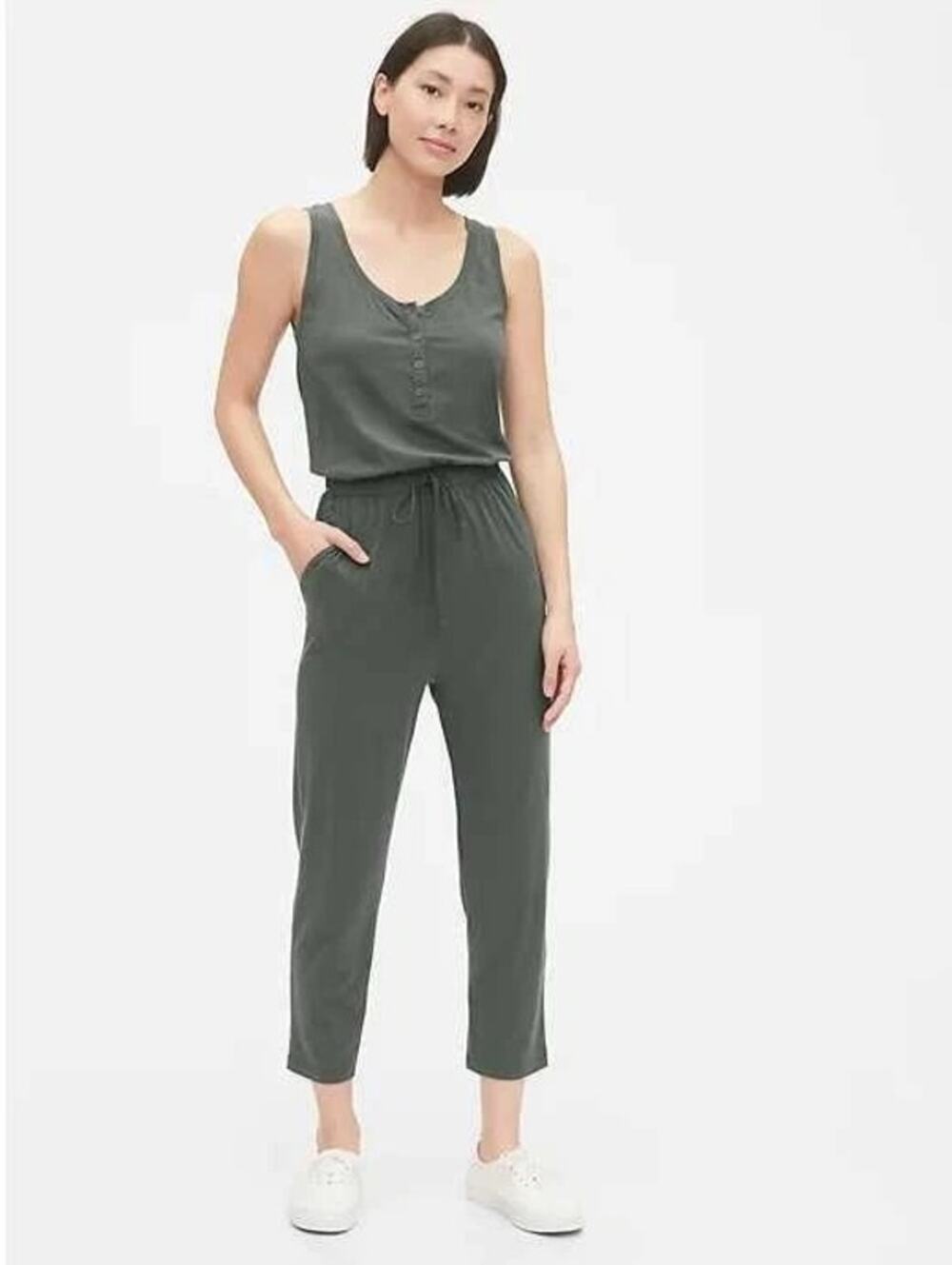 Gap Knit Henley Sleeveless Jumpsuit Womens Small Vintage Green Cotton Blend